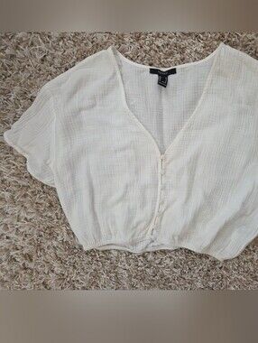 Forever 21 Cream Lightweight Button-Front Top